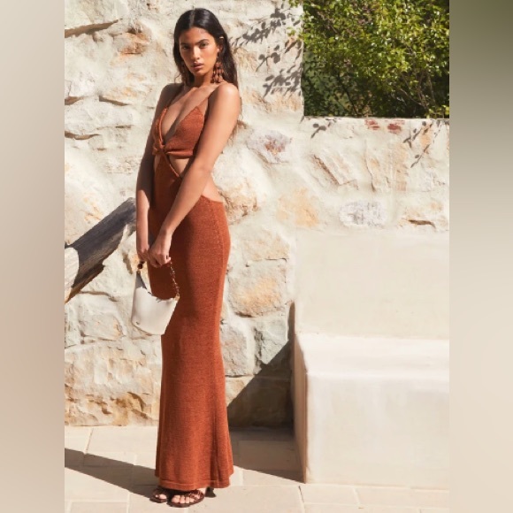 Cult Gaia Serita Maxi Knit Dress Amber Rust Brown S - Picture 3 of 13
